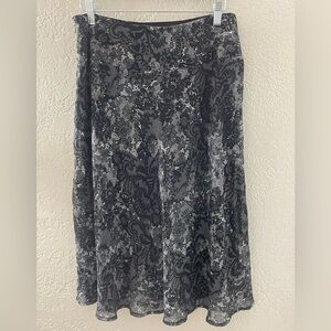 East 5th Black and Gray Floral‎ A-Line Skirt Side Zipper Large
